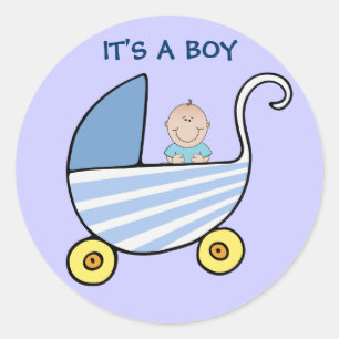 Sticker Rond C'est un garçon Blue Baby Carriage Douche Faire-pa