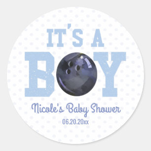 Sticker Rond C'est un garçon ! Blue Bowling Ball Baby shower Fa