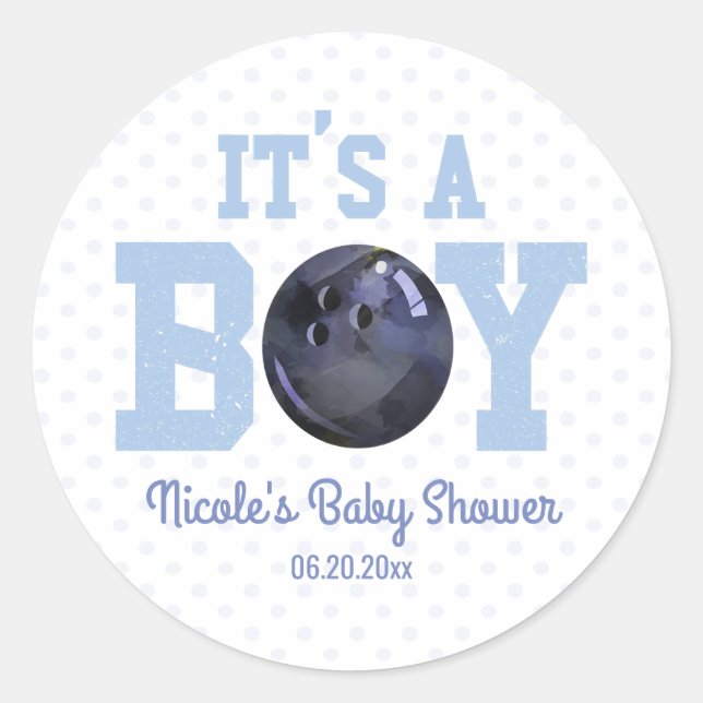 Sticker Rond C'est un garçon ! Blue Bowling Ball Baby shower Fa (Devant)