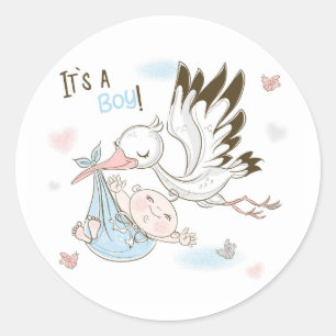 Sticker Rond C'est un garçon cigogne et bébé