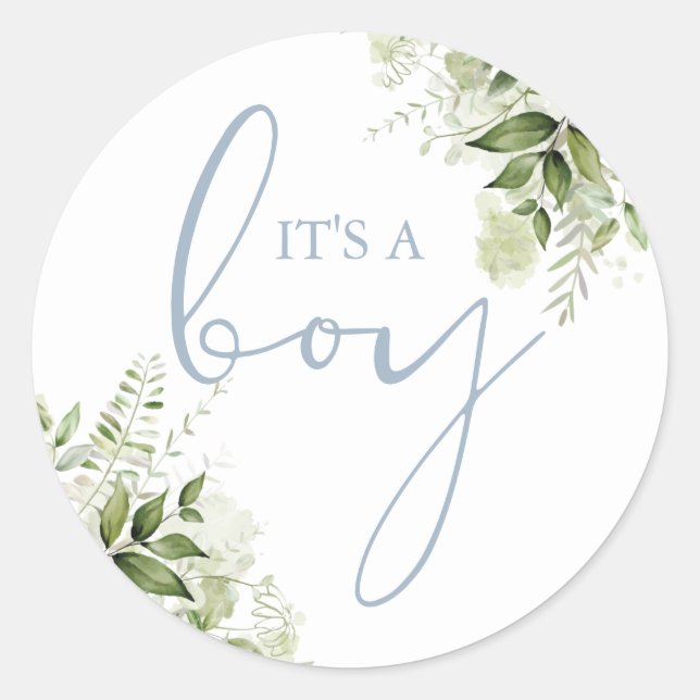 Sticker Rond C'Est Un Garçon Dusty Baby shower Bleu Vert Favori (Devant)