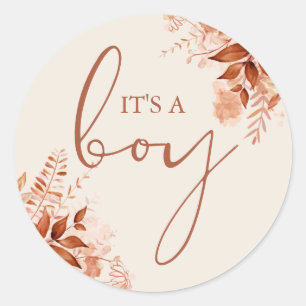 Sticker Rond C'est un garçon Faveur de Baby Shower Rustique Aut
