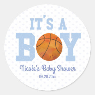 Sticker Rond C'est un garçon ! Fête de Baby shower de basket-ba