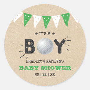 Sticker Rond C'est un garçon ! Golf Thème Co-ed Baby shower