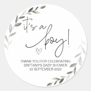 Sticker Rond C'est un garçon mignon Baby shower Fête Favoriser 