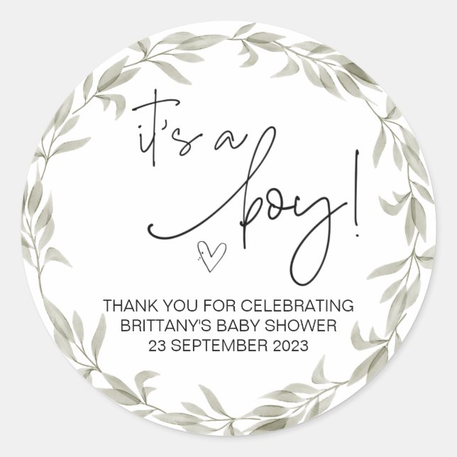 Sticker Rond  C'est un garçon mignon Baby shower Party Favor Cl (Devant)