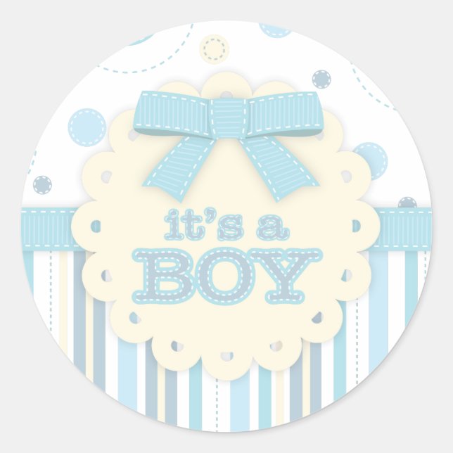 Sticker Rond C'est un Garçon tout en Bleu Stitches & Bow Baby s (Devant)