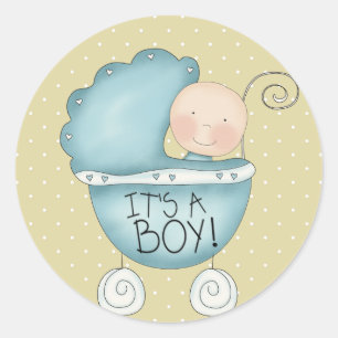 Sticker Rond C'est un garçon ! Transport Whimsical Blue Baby