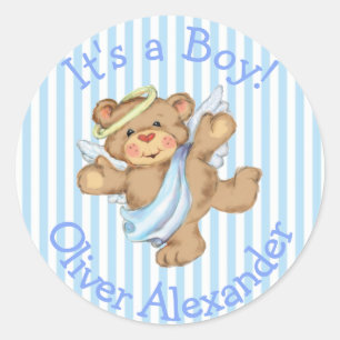 Sticker Rond C'est un ours en peluche ange personnalisé pour un
