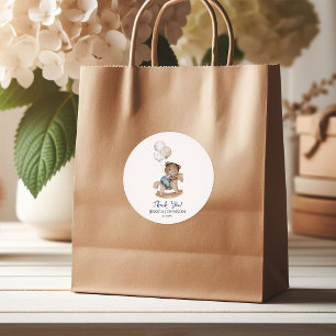 Sticker Rond C'est un ours en peluche ballons bébé garçon Bienv