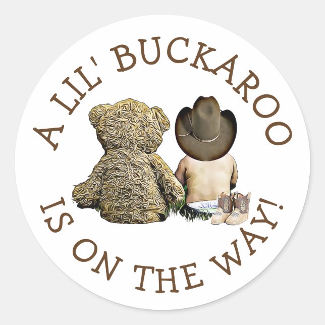 Sticker Rond C'est un petit Baby shower Cowboy (Devant)