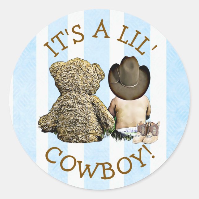 Sticker Rond C'est un petit Baby shower Cowboy (Devant)