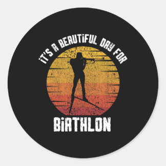 Sticker Rond C'est une belle journée pour Biathlon Retro Winter