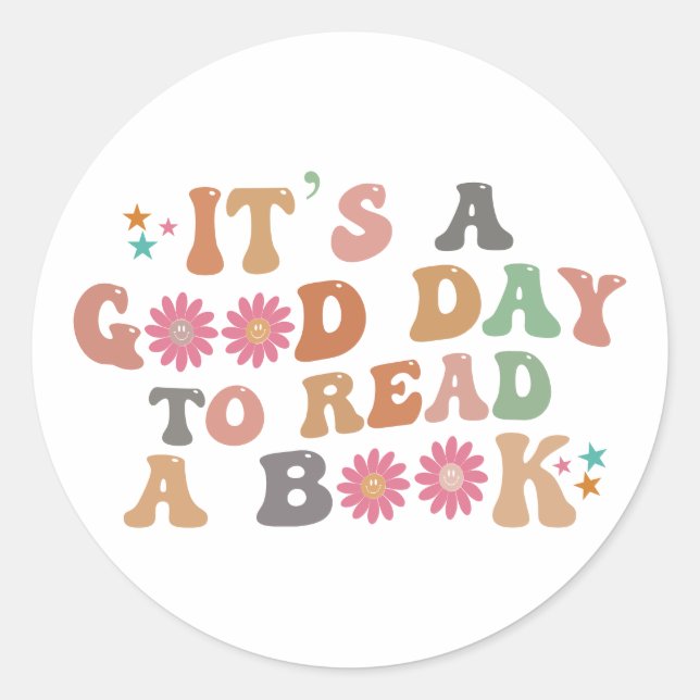 Sticker Rond C'est une bonne journée pour lire un livre | Retro (Devant)