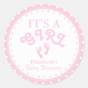 Sticker Rond C'est une faveur Fille-Rose de baby shower