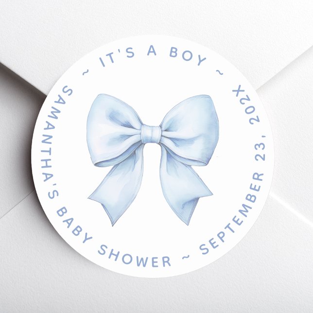 Sticker Rond C'est une Fête de Naissance Baby Boy Blue Bow (Créateur téléchargé)