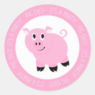 Sticker Rond C'est une fête Pig Out rose Piggy fête d'anniversa