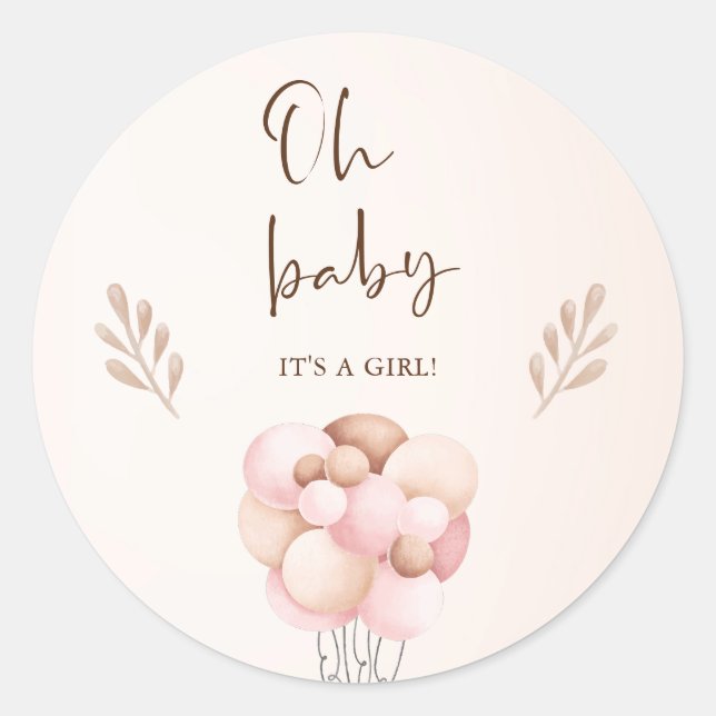 Sticker Rond C'est une fille Baby shower d'aquarelle volante (Devant)