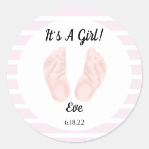 Sticker Rond C'est une fille, Baby shower rose