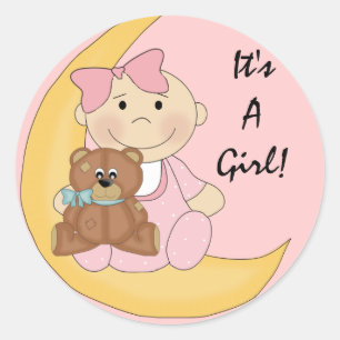 Sticker Rond C'est une fille - Bébé mignon dessin animé