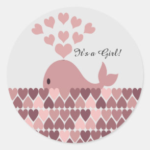 Sticker Rond C'est une fille ! Belle baleine rose