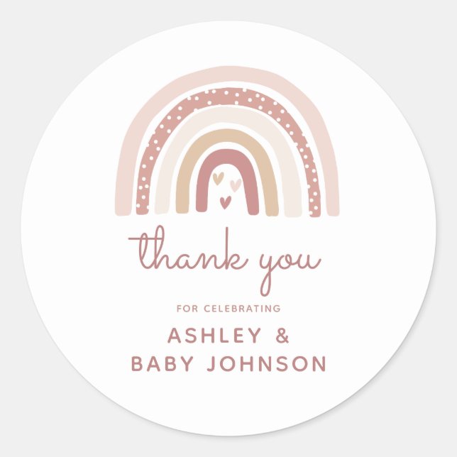 Sticker Rond C'est une fille Boho Rainbow Baby shower Merci (Devant)