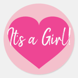 Sticker Rond C'est une fille ! Coeur rose