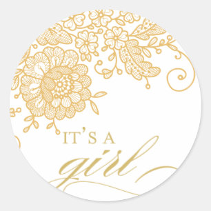 Sticker Rond c'est une fille - dentelle vintage