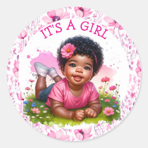 Sticker Rond C'est une fille Le Baby shower floral de la fill