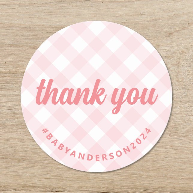 Sticker Rond C'est une fille Merci En vichy Baby shower (Créateur téléchargé)