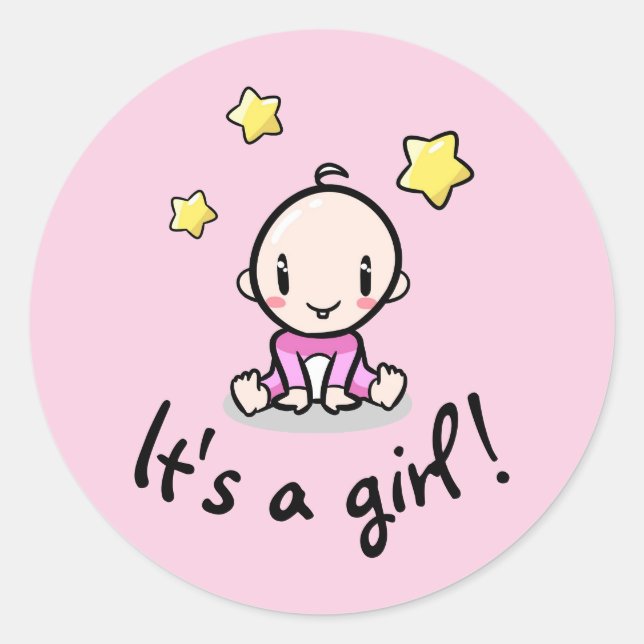 Sticker Rond C'est une fille !, nouveau-né bébé fille, autocoll (Devant)