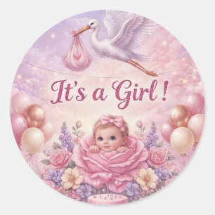 Sticker Rond C'est une fille Rose Fait pour une fille Bébé Fête