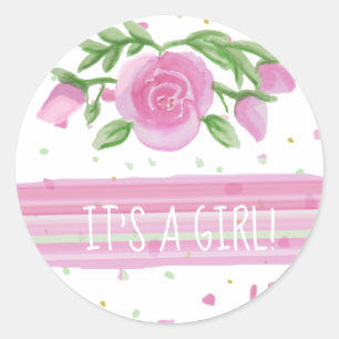 Sticker Rond C'est une fille rose Roses Floral
