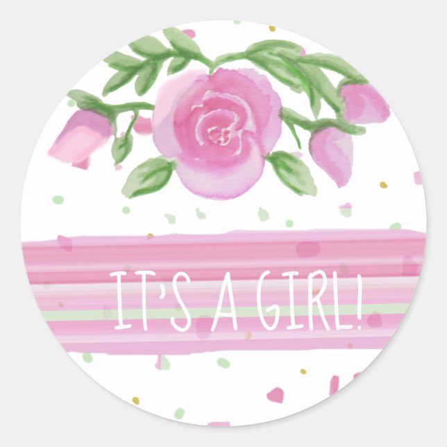 Sticker Rond C'est une fille rose Roses Floral (Devant)