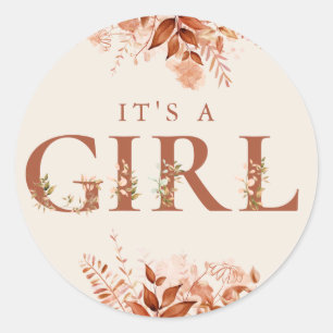 Sticker Rond C'est une fille Rustique Floral Automne Baby Showe