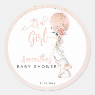 Sticker Rond C'est une fille simple Eléphant & Baby shower de b