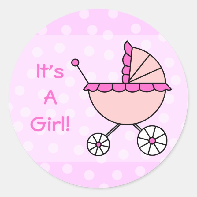 Sticker Rond C'est une fille ! Transport de bébé rose (Devant)