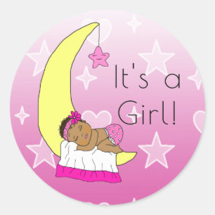 Sticker Rond C'est une fille, une petite fille sur la lune Mage