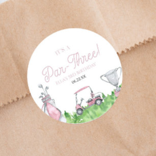 Sticker Rond C'est une partie de golf rose 3ème anniversaire