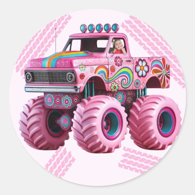 Sticker Rond C'est une photo personnalisée du Monster Truckin'  (Devant)