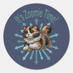 Sticker Rond C'est Zoomie Time Calico Cat