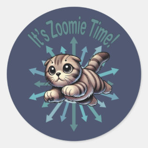 Sticker Rond C'est Zoomie Time Scottish Fold Cat