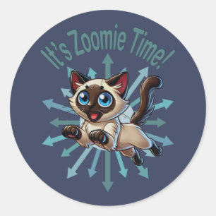 Sticker Rond C'est Zoomie Time Siamese Chat