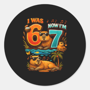 Sticker Rond C'était six sept 6 7 capybara 67 mème 7ème anniver