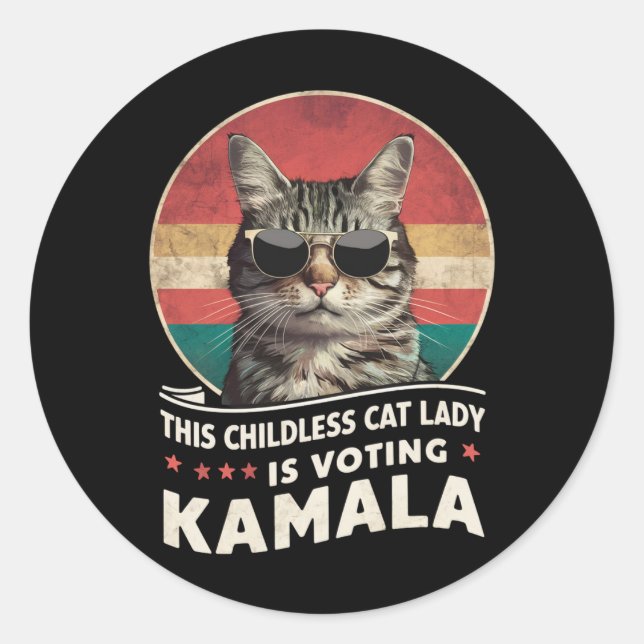 Sticker Rond Cette dame de chats sans enfants vote Kamala (Devant)
