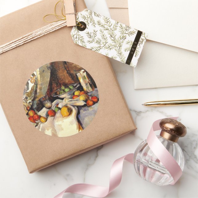 Sticker Rond Cezanne - Still Life Post, Bottle, Cup and Fruit (Cadeaux)