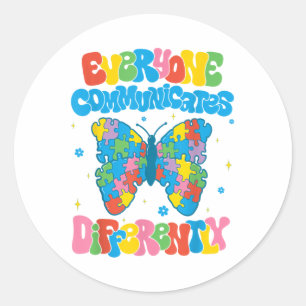 Sticker Rond Chacun communique une Sensibilisation sur l'autism