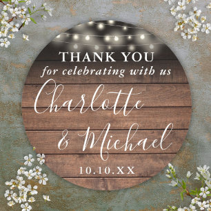 Sticker Rond Chaîne de bois rustique illumine mariage Favoriser