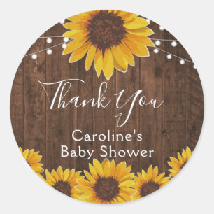 Sticker Rond Chaîne de tournesols rustiques Lumières Baby showe