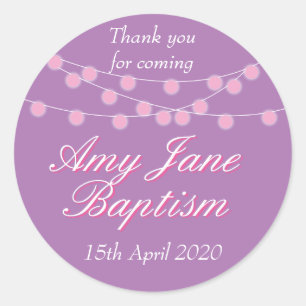 Sticker Rond Chaîne Lights Baptême rose Christening Favoriser
